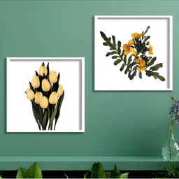 Aura White & Yellow 2 Piece Wood Floral and Botanical Wall Paintings-picture-25