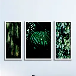 SAF Green & Black 3-Pieces Tropical Leaves Printed Framed Wall Art-image-68