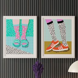 Art Street Green & Pink 2 Pieces Sneakers Illustration Wall Arts-picture-35