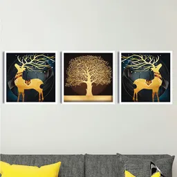 SAF Black & Brown 3 Pieces Deer Printed Framed Wall Art-picture-24