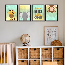 999Store 4-Pcs Blue & Yellow Quotes with Animals Canvas Painting Framed Wall Art-picture-14