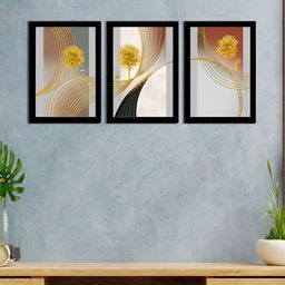 WENS Black & Yellow3 Pieces Synthetic Wooden Painting Wall Art-picture-44