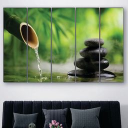 SAF Black & Green 5 Pieces Bamboo UV Textured MDF Wall Art Painting-picture-27