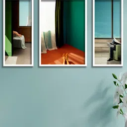 SAF Green & Blue 3 Pieces Asthetic Painted UV Coating Wall Art-picture-17