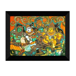 SAF Yellow & Green Kerela Mural Art Religious Painting Framed UV Coating Wall Art-image-88