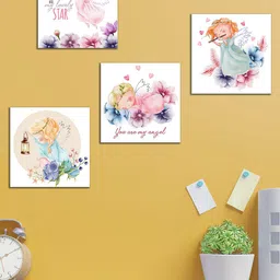WENS Set Of 4 White and Pink My Adorable Angel Wall Art Panels-picture-30