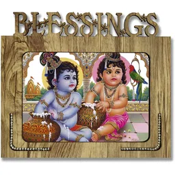 PnF Beige & Blue Shri Krishna Religious Wooden Painting Wall Art-image-23