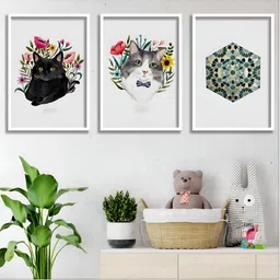 Aura White & Black 3 Piece Wood Abstract Wall Paintings-picture-42