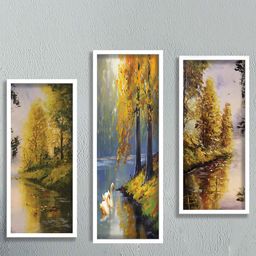 SAF Yellow & Blue 3 Pieces Water & Tree Painted UV Coating Wall Arts-picture-39