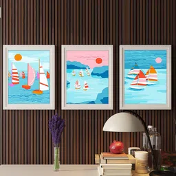 Art Street Blue & Pink Abstract Floater Pop Art Boat Printed Wall Arts-picture-17