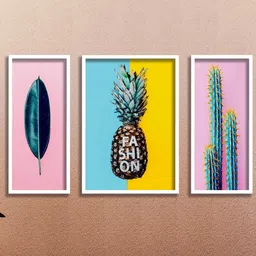 SAF 3 Pieces Pink & Blue Tropical Pineapple Painting UV Coating Wall Art-picture-19