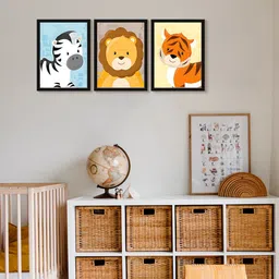 999Store 3-Pcs Yellow & Blue Animals Painting Framed Wall Art-picture-41