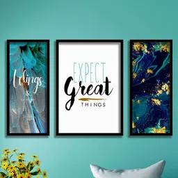 SAF 3 Pieces Teal Blue & White Motivational Quotes Painting Framed Wall Art-picture-34