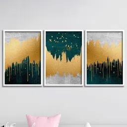 SAF Green & Yellow 3 Pieces Modern Art-Painted Framed Wall Art-picture-29