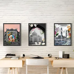 Art Street Black & Pink 3 Piece Synthetic Wood Abstract Wall Paintings-picture-38