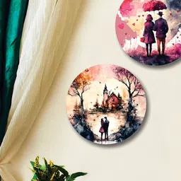 SAF Pink & White 2 Pieces Round Shape Vintage Romantic Couple Painting Framed Wall Arts-picture-14