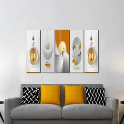 WENS Grey & Orange 5-Pcs Abstract Printed Laminated Wall Art-picture-36