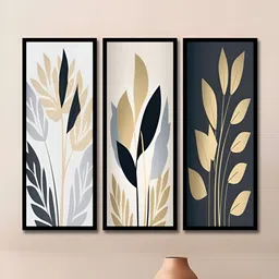WENS Black & Grey 3 Pieces Synthetic Wooden Floral and Botanical Paintings Wall Art-image-7