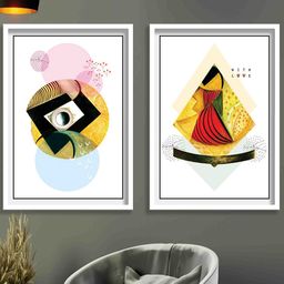 SAF Yellow & Red 2 Pieces Abstract Printed Framed Wall Art-picture-17