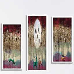 SAF Maroon & Purple 3 Pieces Deer Painted UV Coating Wall Arts-picture-26