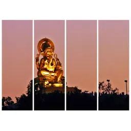 Inephos Gold-Toned 4 Piece Lord GaneshaPrinted Canvas Religious Wall Art-picture-22