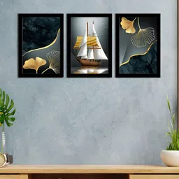 WENS Black & White 3 Pieces Synthetic Wooden Paintings Wall Art-image-74