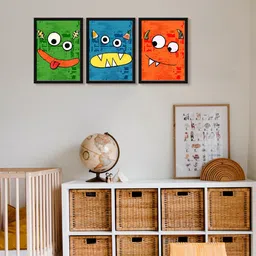 999Store Green & Blue 3 Pieces Monster Three Different Face Modern Canvas Wall Art-image-57