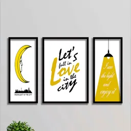 SAF White & Yellow 3 Pieces Fall in Love Painted Wall Art-picture-37