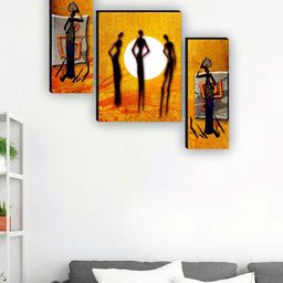 SAF Yellow & Black 3 Pieces Traditional Modern Painting Framed Wall Art-picture-2