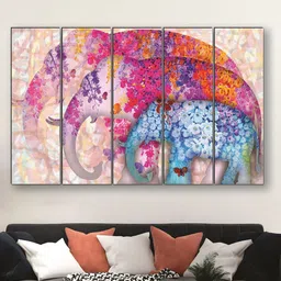 SAF Pink & Blue 5 Pieces Elephant UV Textured Painting Wall Arts-image-44