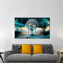 WENS Blue & White 5-Pcs Vastu Swan Pair Love Birds Wall Art-image-4