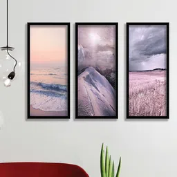 SAF Blue & Purple 3 Pieces Nature Painting Wall Arts-picture-31