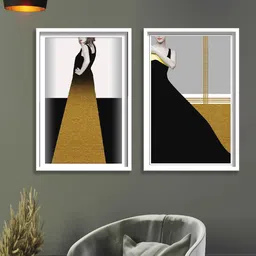 SAF White & Black 2 Pieces Abstract Painting Wall Arts-image-29