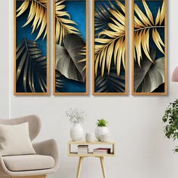 999Store Set of 3 Blue Big Leaves Wall Art-image-4