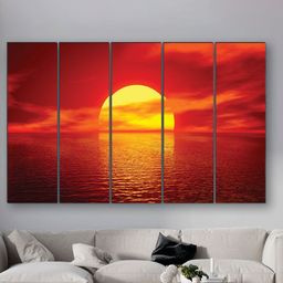 SAF Yellow & Red 5 Pieces Sunrise UV Textured MDF Wall Art Painting-picture-26