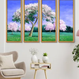 999Store Blue & White Tree Green Field Wall Painting Panel-picture-25
