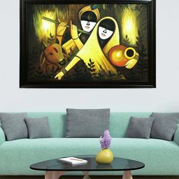 Gallery99 Black & Yellow Krishna with Radha Handmade Oil Painting Wall Art-picture-33