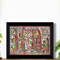 SAF Red & Green Madhubani Painting Framed UV Coating Wall Art-image-57