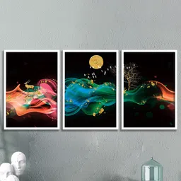 SAF Black & Orange 3 Pieces Abstract Art-Painted Framed Wall Art-picture-14