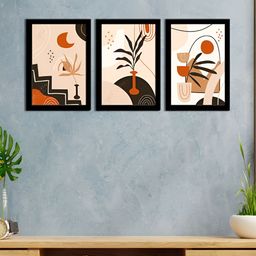 WENS Camel Brown & Black 3 Pieces Synthetic Wooden Painting Wall Art-picture-35