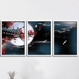 SAF 3-Pcs Black & Red Nature Art Printed Framed Wall Painting-picture-29