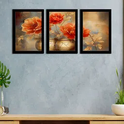 WENS Black & Orange 3 Pieces Synthetic Wooden Paintings Wall Art-image-7