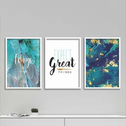 SAF White & Blue 3 Pieces Motivational Quotes Painted Wall Art-picture-24