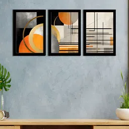 WENS Black & Orange 3 Pieces Synthetic Wooden Paintings Wall Art-picture-15