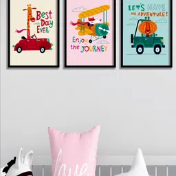 SAF Pink & Blue 3-Pieces Printed Framed Wall Art-picture-18