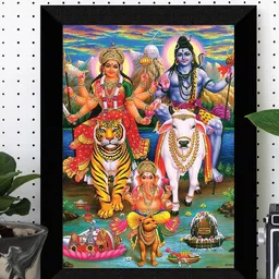 SAF Black & Blue Lord Shiv Family Painting Framed Wall Art-image-28