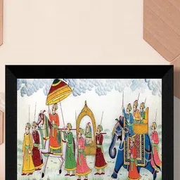 SAF White & Yellow Traditional Rajasthani Painting Framed UV Coating Wall Art-picture-39