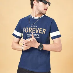 SF JEANS by Pantaloons Typography Printed Cotton Raw Edge Slim Fit T-shirt image 1