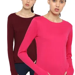appulse Women Maroon and Pink Pack of 2 Slim Fit T-shirt-image-39
