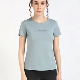 Calvin Klein Jeans Women Typography Printed Round Neck Cotton T-shirt-image-62